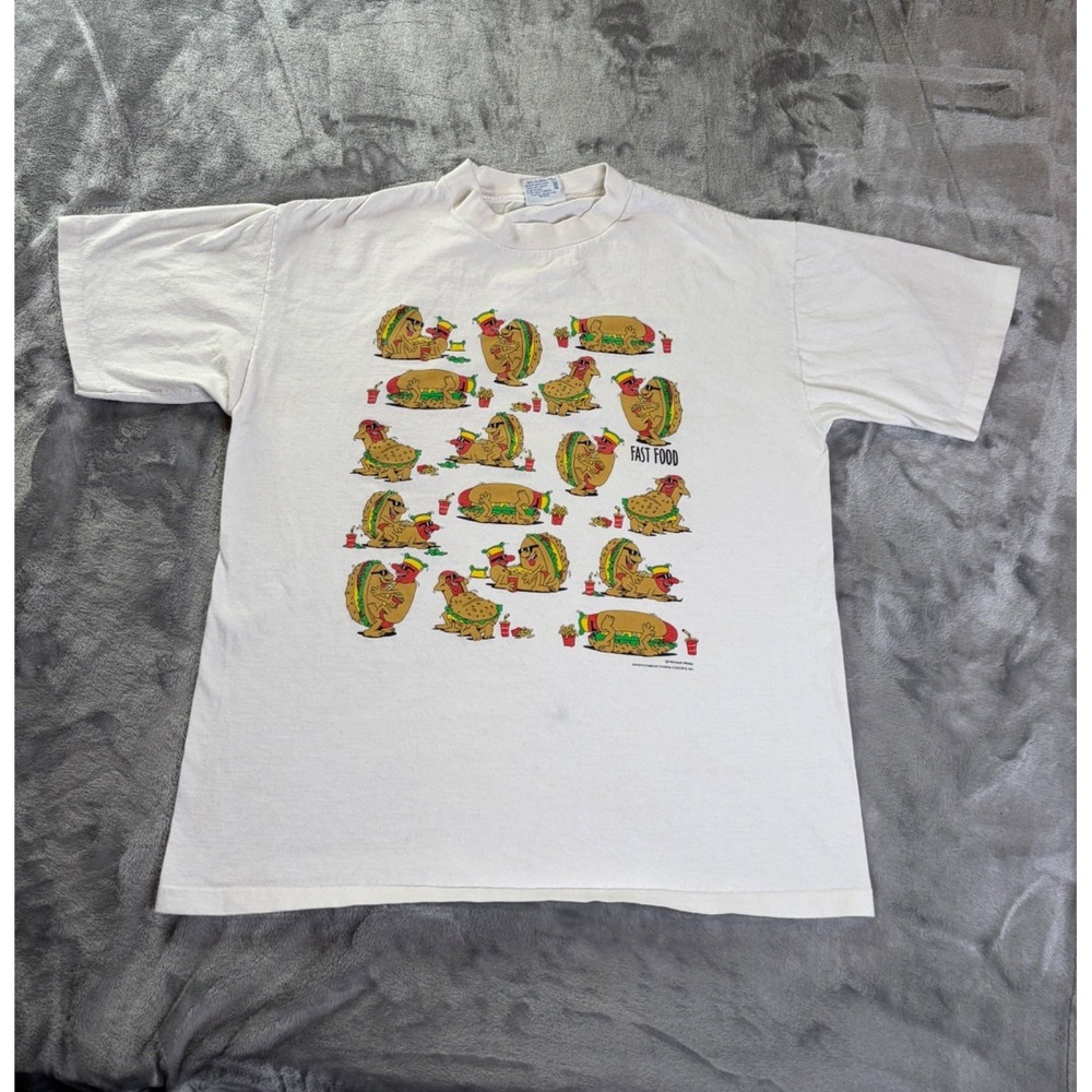 Coastal Concepts Fast Food T-Shirt 1990s Mens XL White Crew Neck Short Sleeve